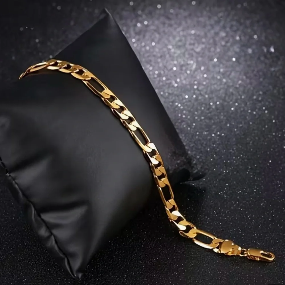 18k Gold Plated Figaro Chain Bracelet Stainless Steel